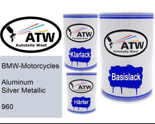 BMW-Motorcycles, Aluminum Silver Metallic, 960: 500ml Lackdose + 500ml Klarlack + 250ml Härter - Set, von ATW Autoteile West.